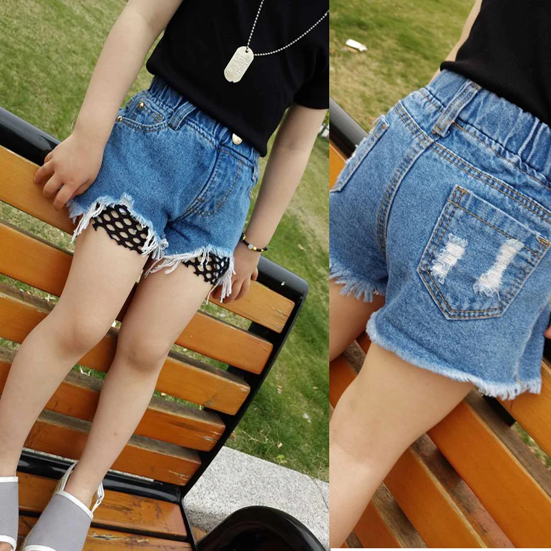 Children's clothing summer new arrival girl fashion all-match water wash denim pants,child knee-length