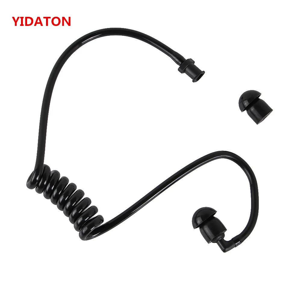 YIDATON 5pcs Flexible Black Spring Air Tube Replacement Walkie Talkie Earphone Earpiece Coil Acoustic Air Tube+5pcs Earplugs