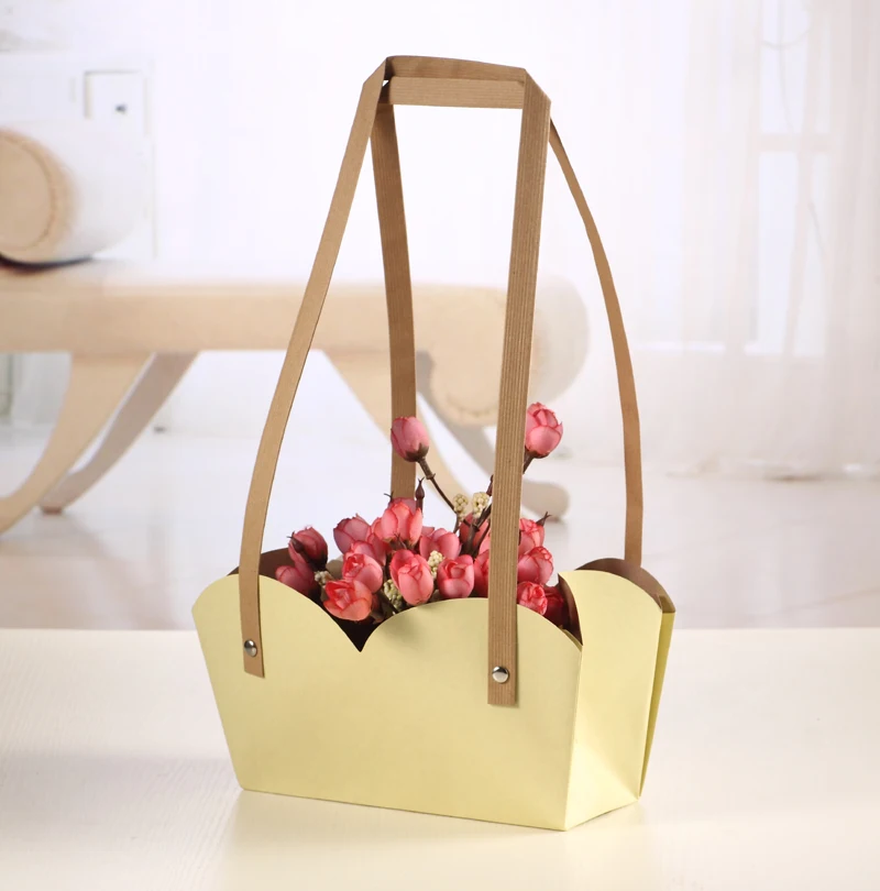 

22x11cm Waterproof Kraft Paper Bag With Paper Handle and Rivet Flower Packing Plant Bonsai Package Flower Pot Carrier