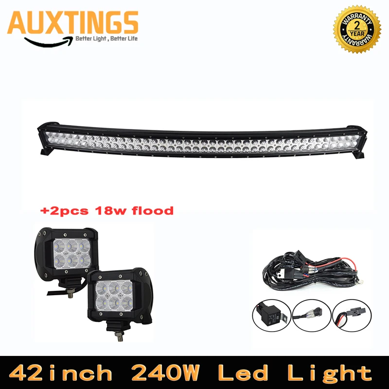 

42"inch 240W combo beam curved led light bar + 2pcs 4"18W flood work light Driving Boat Car Truck 4x4 SUV ATV Off Road Fog Lamp