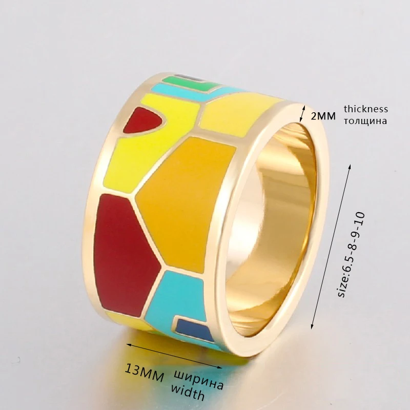 Fashion Jewelry Vintage Stainless Steel  for Women Color Designer Enamel  Personality Big Ring Ethnic