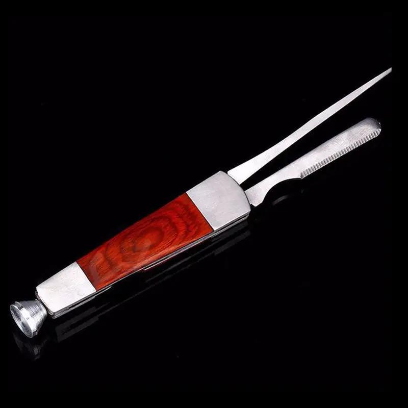 1pc 3 in 1 Red Wood Smoking Pipe Cleaning Tool Stainless Steel Smok Pipe Cleaning Reamers Tamper Tool Tobacco Pipes Accessories