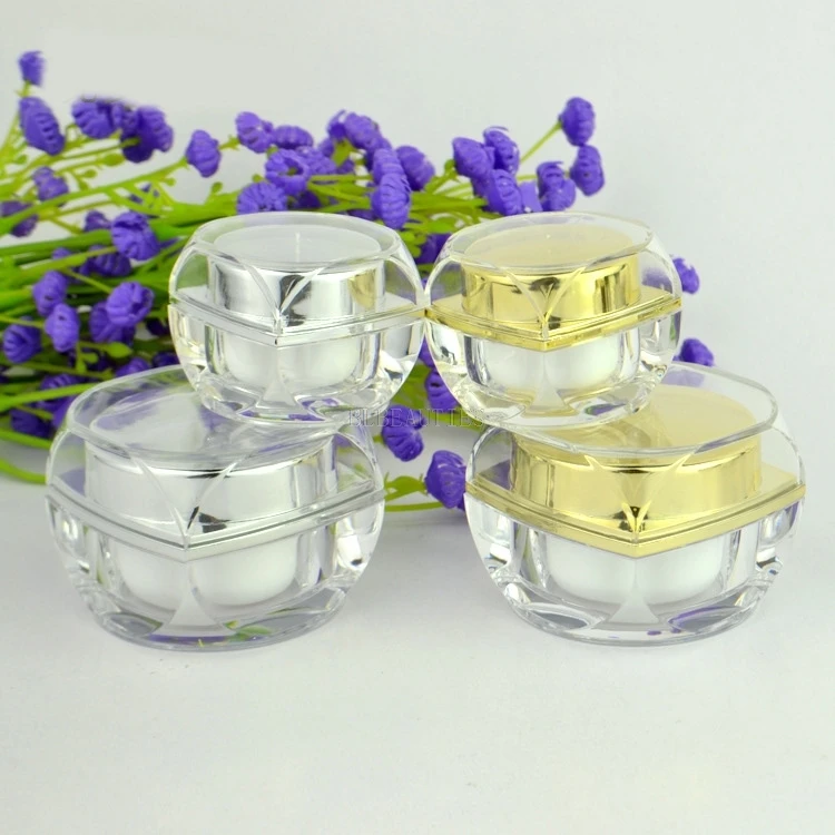 

5g 10g Empty Square Acrylic Cream Jar Mini Sample Gold Silver DIY CutE Corners Cosmetic Acrylic Packing Container 500pcs/Lot