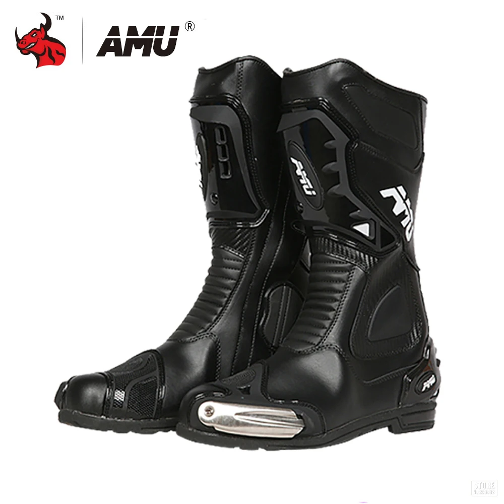 

AMU Leather Motocross Boots Motorcycle Boots Men Waterproof Moto Boots Motorbike Riding Boots Black Botas Moto Motorcycle Shoe