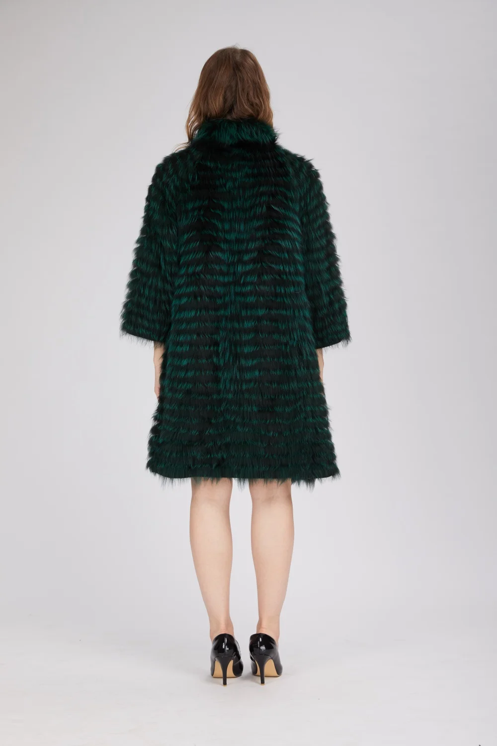 Women's Striped Real Silver Fox Fur Coat, Long Cardigen with Wool Lining, Big Size Clothes, Elegant Outwear, Spring, Lux18A09164