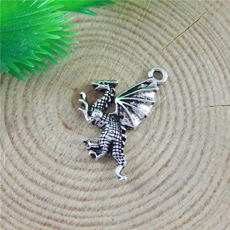 GraceAngie 20pcs Creative Flying Dragon Pendants Charms Findings Silver Color Jewelry Making Key Chain Accessary