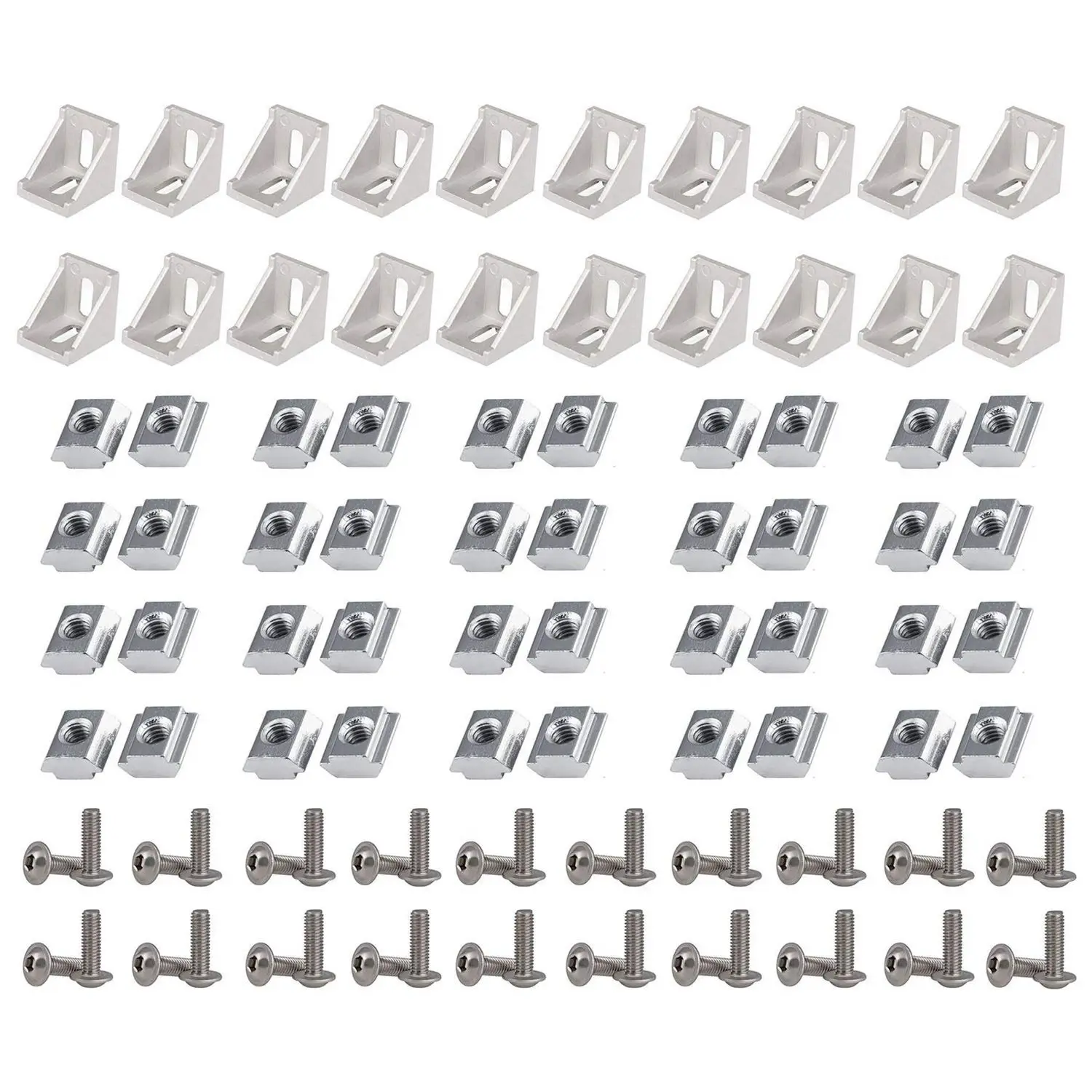 

2020 Series Aluminum Profile Connector Set,20pcs Corner Bracket,40pcs M5 x 10mm Tslot Nuts,40pcs M5x10mm Hex Socket Cap
