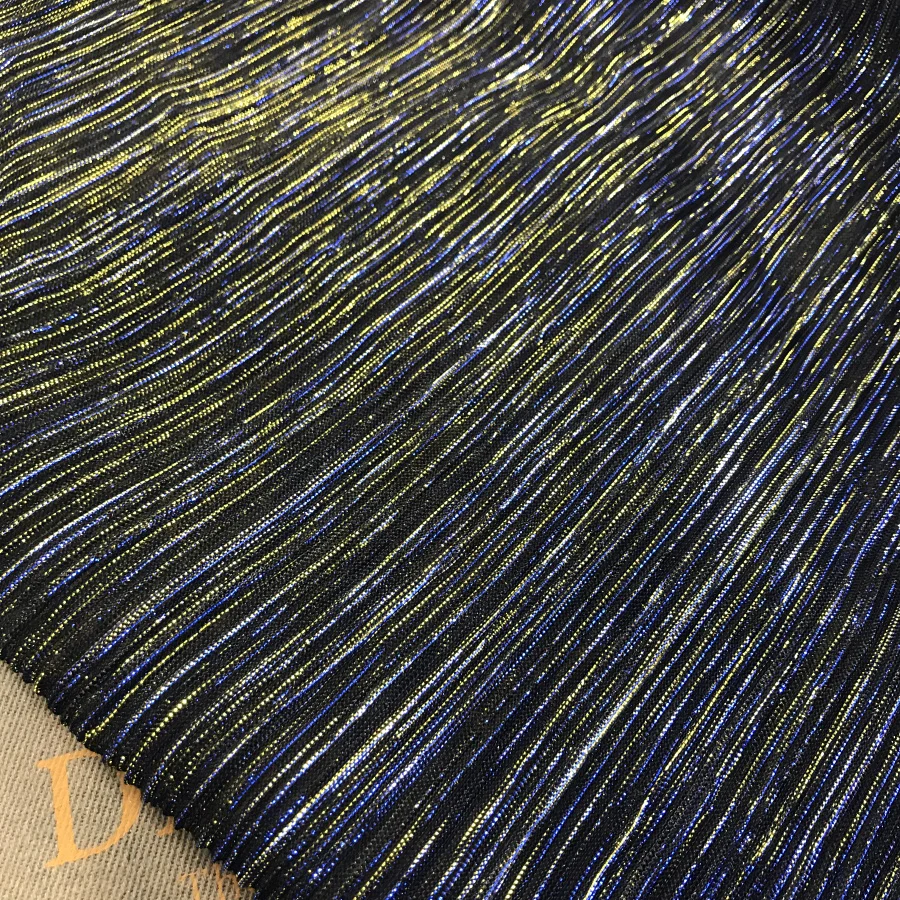 

2 meters 150cm 59" width blue gold shiny ultra-fine pleated accordion mesh tulle fabric dress clothes materials MM440