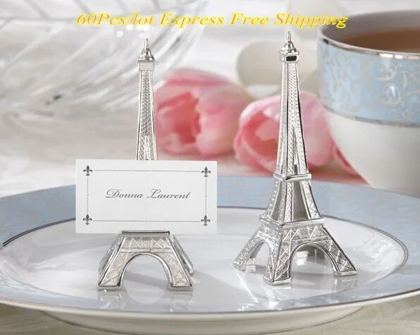 

(60Pcs/lot) Unique Wedding decorations of Eiffel Tower Place Card Holder with matching name card For Romantic wedding souvenirs