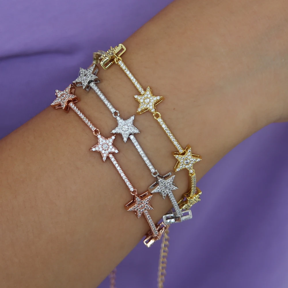 New Arrived Delicate Star Chain Charm Bracelets Paved Tiny Sparking Shiny CZ Stone For Women Simple Jewelry Party Wedding Gifts