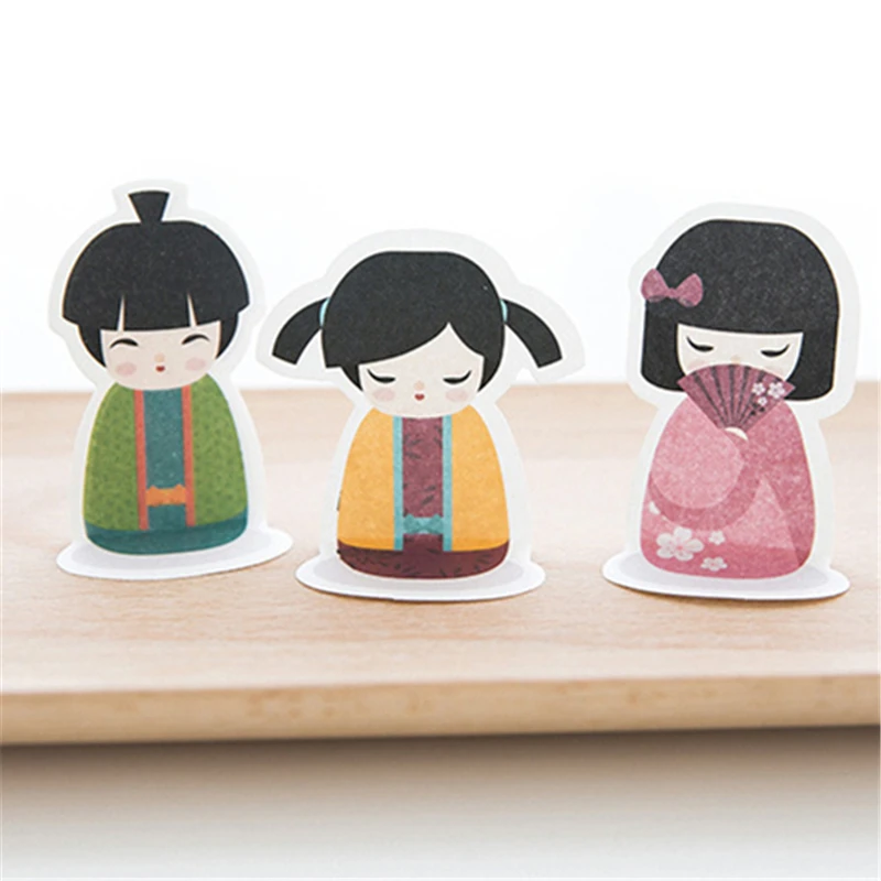 30 Pages 54x82mm Japanese Dolls Stickers Album Items Decorative DIY N Times Card Sticky Note School Office Supplies