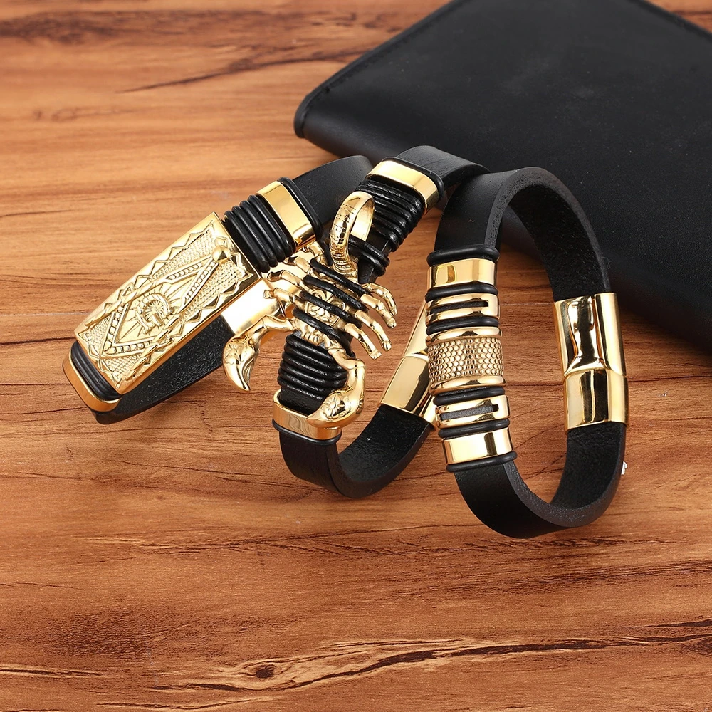 XQNI Multiple Styles Men Bracelet Animal Pattern Bangle Commemorative Significance Genuine Leather Bracelet pulseiras masculina
