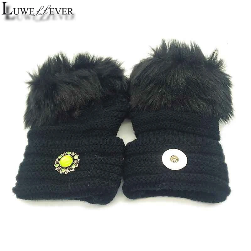 Fit 18mm Snap Button Winter Students Write Keep Warm Knitted Lady Fingerless Work Wrist Gloves Women Adolescent Acrylic Fibers