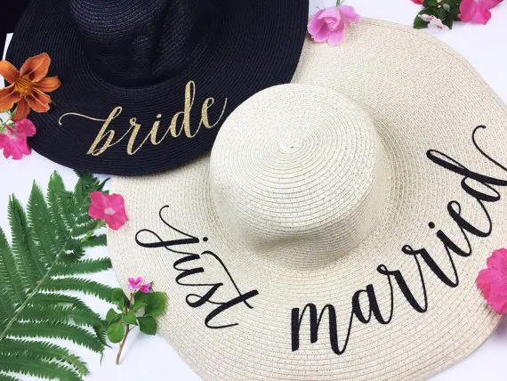 Customize Bride Tribe beach wedding floppy Mrs Sequin Sun Hats Just married Drunk in love Honeymoon bridal party gifts favors