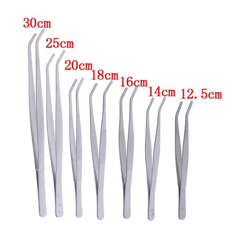 1PC Hot Sale Stainless Steel Elbow Tweezers Aquarium Clear Clip Tool Medical Repair Tools 12.5cm/14cm/16cm/18cm/20cm/25cm/30cm