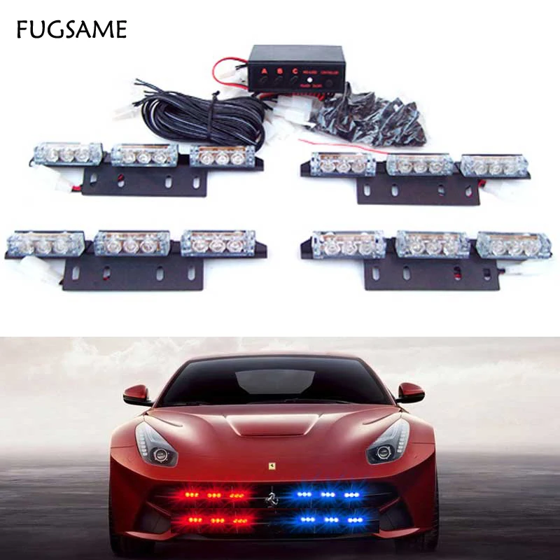 

Auto Car Flash 4 X 9 LED Strobe Flash Light Red Blue White Amber Warning Light 36LED 12V with Retail Box Free Shipping