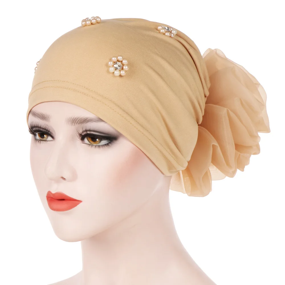 Full Cover Milk Silk Muslim Hijab Islamic Women Elastic Beads Hat Head Scarf Turban Cap Muslim Turban Hijab for Girls