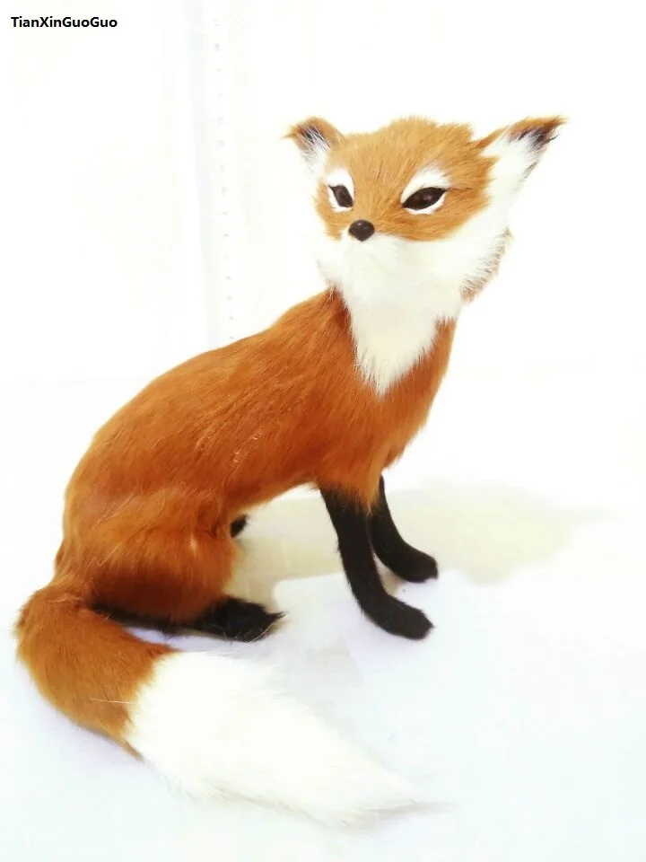 

about 17x15cm brown furs squatting fox plastic&fur fox hard model craft home decoration toy gift w2807