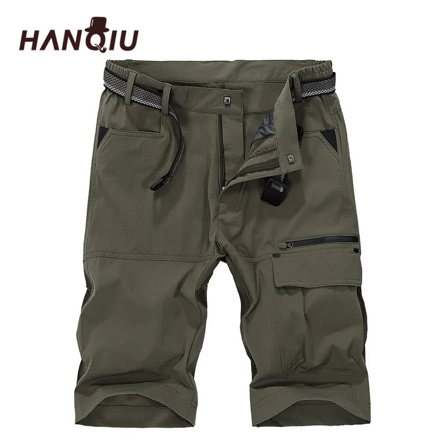 

HANQIU Brand Cargo Shorts Mens 2022 Summer Quick-drying Beach Shorts Homme strechy Mid-Waist Male Plus Size M-5XL Thin Shorts