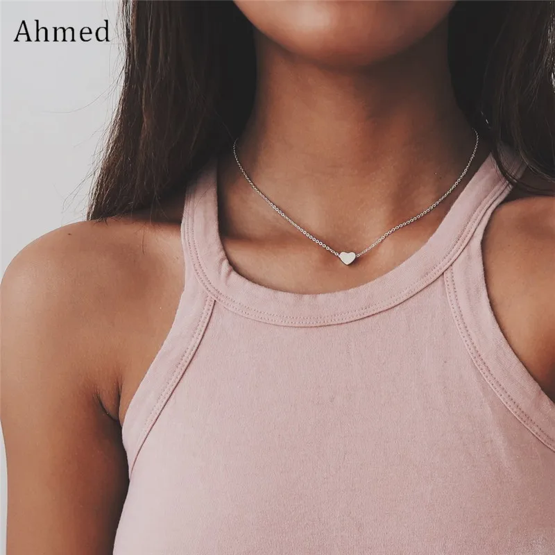 Ahmed Simple Love Heart Pendant Necklace For Women New Bijoux Maxi Statement Necklaces Collier Fashion Jewelry