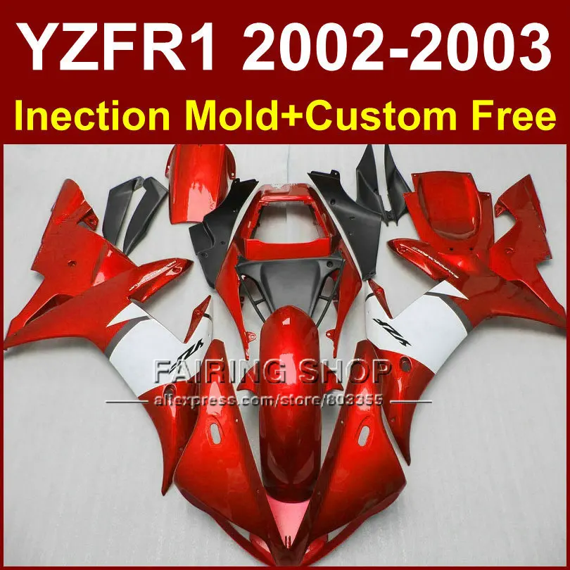 Aftermarket red white body repair parts for YAMAHA  YZFR1 2002 2003  fairings yzf r1 YZF1000 02 03 bodyworkcustom