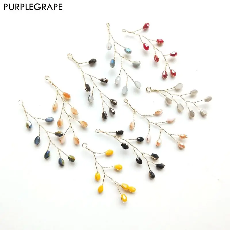 Fine beads tassels alloy diy earrings jewelry hair accessories senior women's branch shape temperament fashion 2pcs