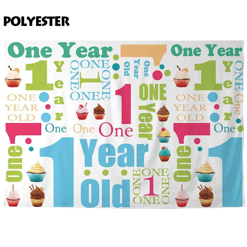 Фоны для фотосъемки Funnytree, цветные фоны для фотосъемки с повторяющимся текстом и изображением милого торта на один год, для новорожденных, на день рождения, Фотофон для фотосъемки
