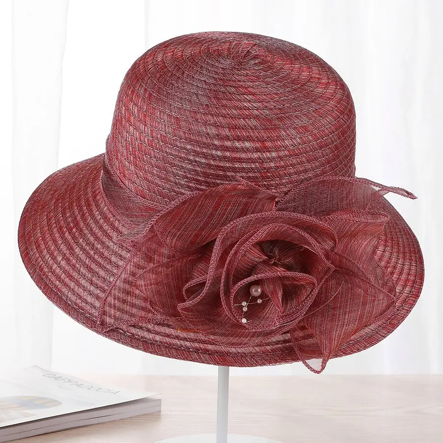 jiangxihuitian 2018 new Pearls Sun-shading Hat Female Summer lace Flowers Sun Hat Anti-uv Beach Hat Folding Wide Church hat