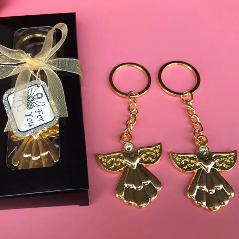 100pcs Delicate Angel Keychain Gold Silver Key Ring Best Gift for Guest for Baby Shower Christening Wedding Favors Gift ZA4559