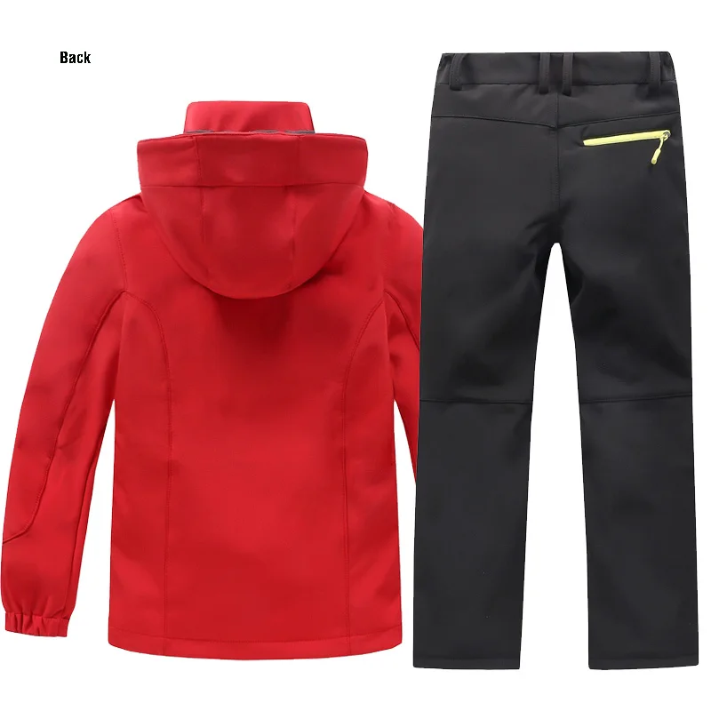 TRVLWEGO Herbst Kinder Camping Wandern Mantel Und Hose Set Kapuze Winter Student Winddicht Wasserdichte Outdoor Ski Jacke Hosen – Detail 3