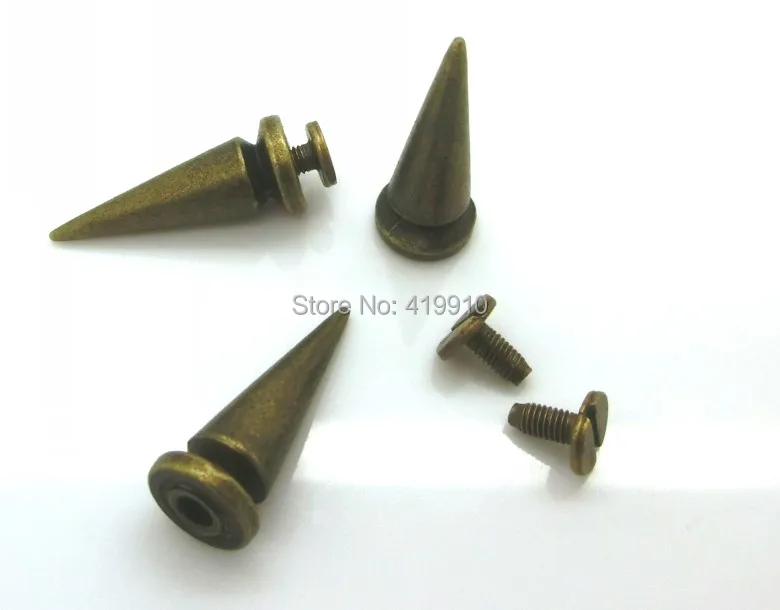 Free shipping -20 Sets Rivets Spike Studs Spots Cone Antique Bronze Punk Bag Clothes 25x10mm 7x8mm,J1742