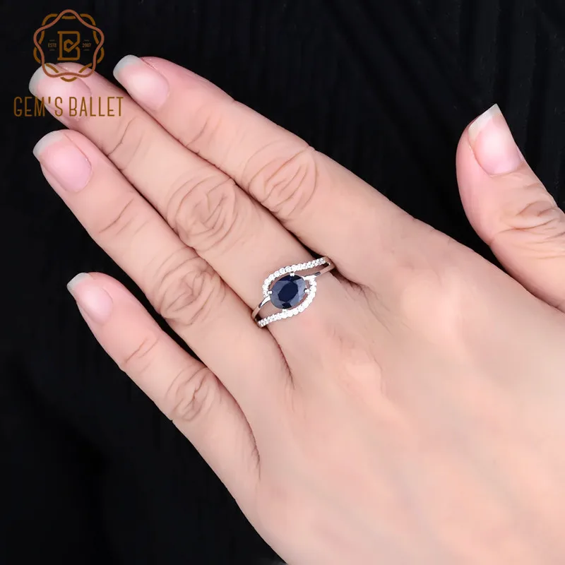 GEM\'S BALLET 1.66Ct Oval Natural Blue Sapphire Gemstone Ring 925 Sterling Silver Classic Rings for Women Wedding Fine Jewelry