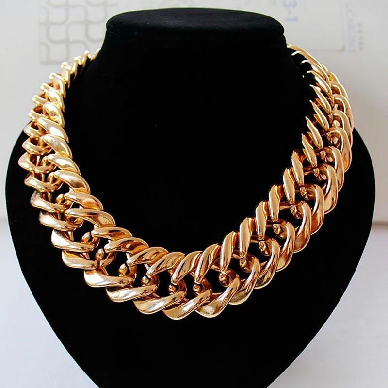 FishSheep komunikat duży masywny Choker łańcuszek naszyjnik dla kobiet mężczyzn w stylu Vintage złoty kolor szeroki naszyjnik Collares nowa biżuteria — zdjęcie 7