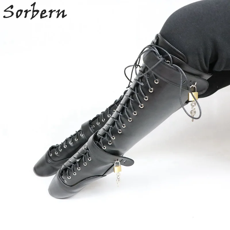 Sorbern Custom Ballet Heelless Boots For Women With 4 Locks Sm Shoes Unisex Plus Size Knee High Boots Flexible Lace Up Boot