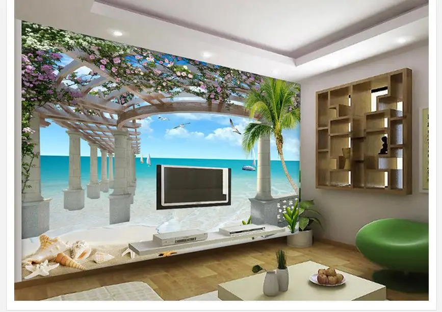 

3d room wallpaper Home Decoration space Beach Sea views starfish TV backdrop 3d wall murals wallpaper