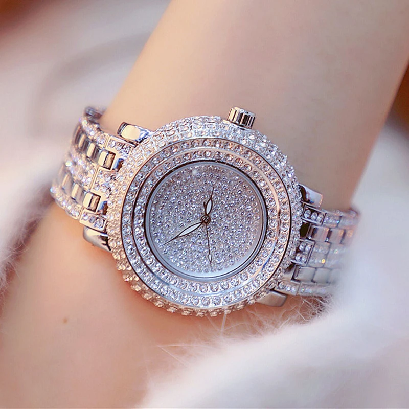 Fashion Mewah Crystal Watch 43 Mm Besar Dial Steel Emas Kuarsa Watch Berlian Imitasi Wanita Jam Tangan Jam Wanita Gaun Wanita Jam Tangan