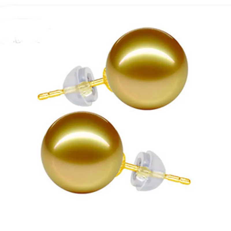 12-13mm Natural Golden South Sea Pearl 18K Solid Gold Stud Women Earring