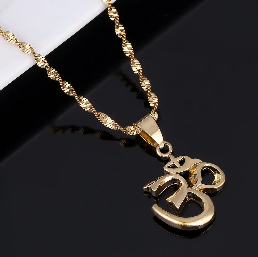 India Yoga Necklace Pendant Men OHM Hindu Buddhist AUM OM Hinduism Outdoor Sport Gold Color Metal Chain Jewelry