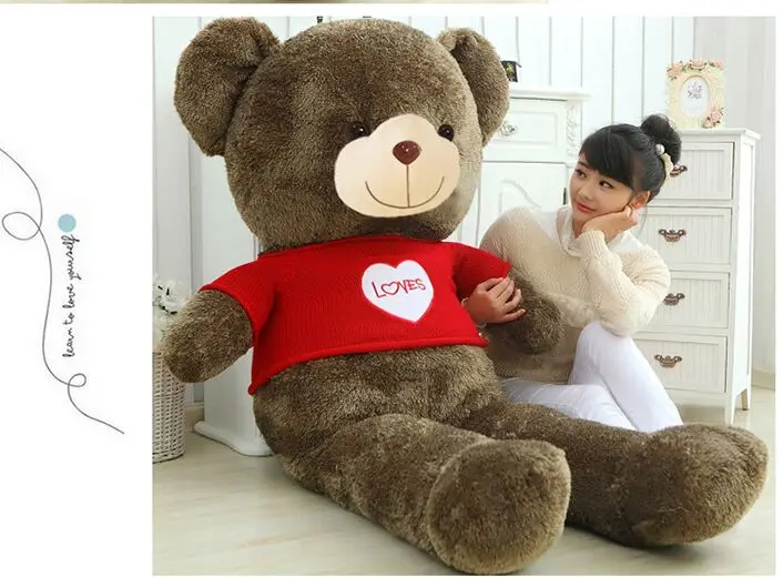 stuffed plush toy huge 150cm brown teddy bear with red sweater, loves bear doll soft hugging pillow christmas gift b0197