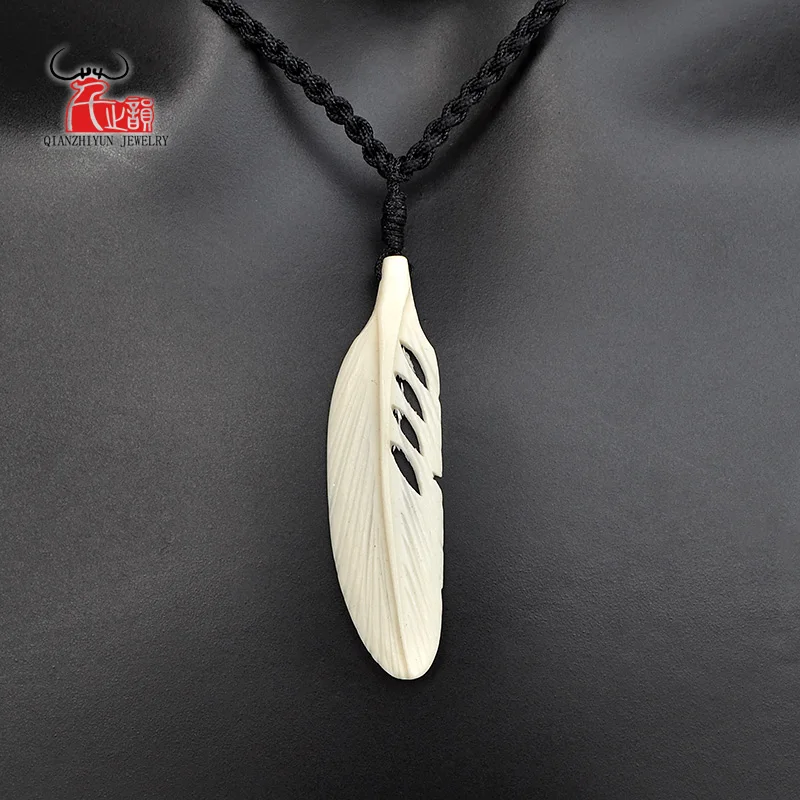 GX071 Hot Sale Maya pendant Primitive tribes Choker Handmade Carved feather necklace man yak bone jewelry necklaces of surfing