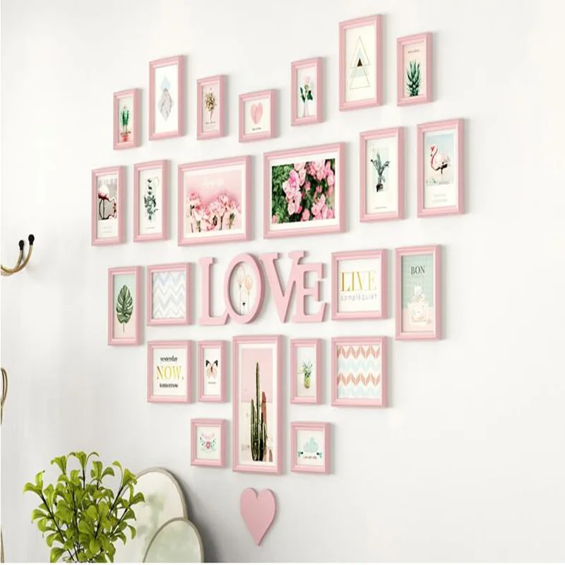 Romantic Heart-shaped Photo Frame Wall Decoration 25 Pieces/Set Wedding Picture Frame Home Decor Bedroom Combination Frames Set