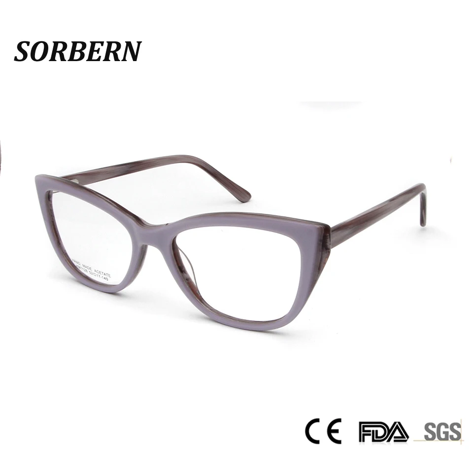 

SORBERN 2018 Lady Fashion Cat Eye Glasses Acetate Optical Frames For Women Vintage Designer Eyeglasses Clear Lens Eyewear Oculos