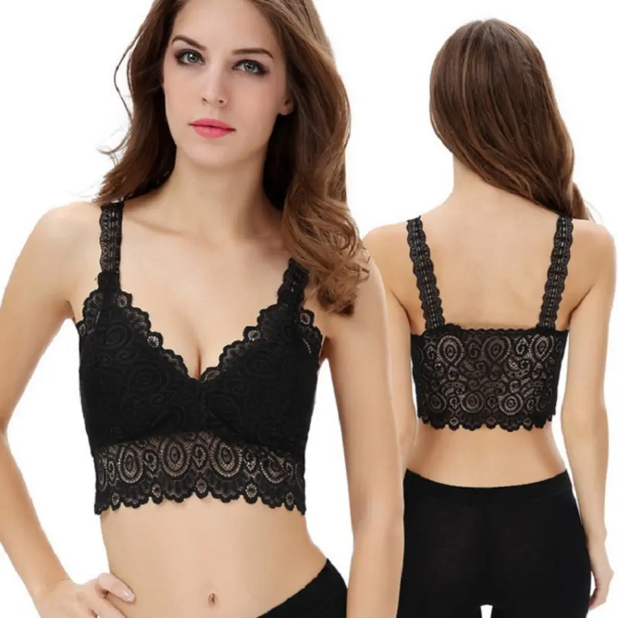 2019 Sexy Women White Black Lace Crochet Bralette Bralet Bra Bustier Crop Top Floral Cami Padded Tank Tops