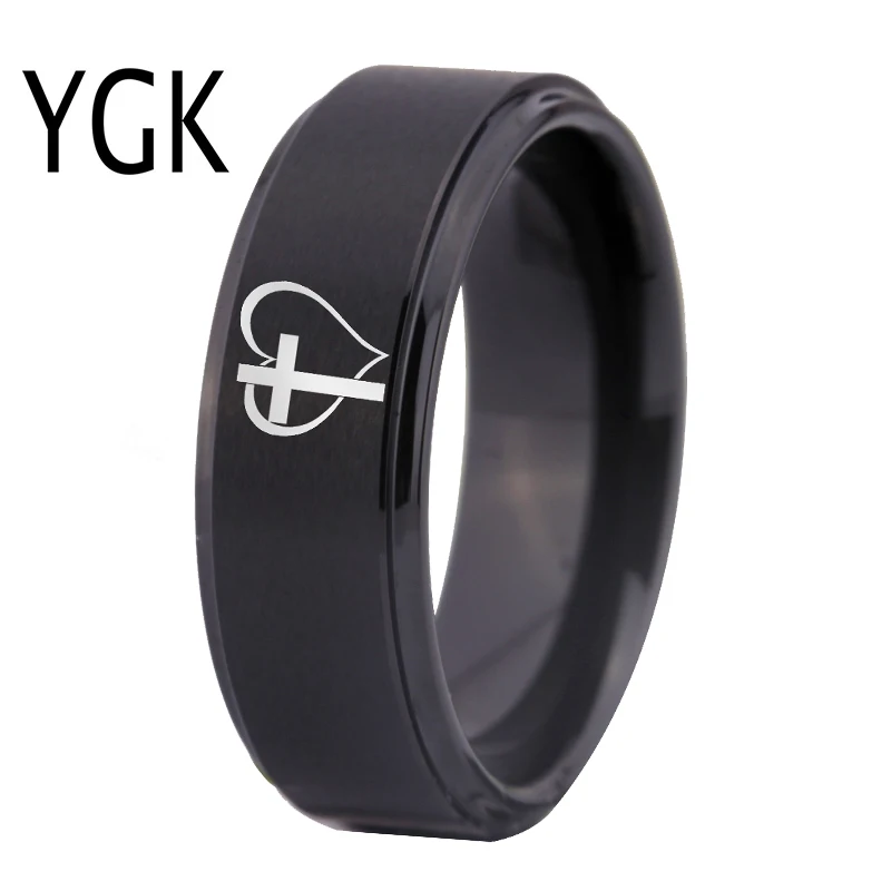 

YGK Jewelry Classic Wedding Ring Men's Engagement Rings Women Party Ring Gift Tungsten Carbide Ring Black Cross Heart Design