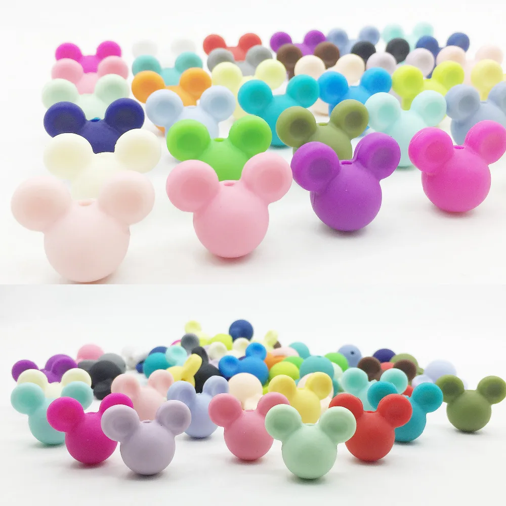 24*20*14mm 10pcs Mouse Silicone Beads Baby Teething Beads Safe Food Grade Nursing Chewing Mickey Silicone Bead 27Colors