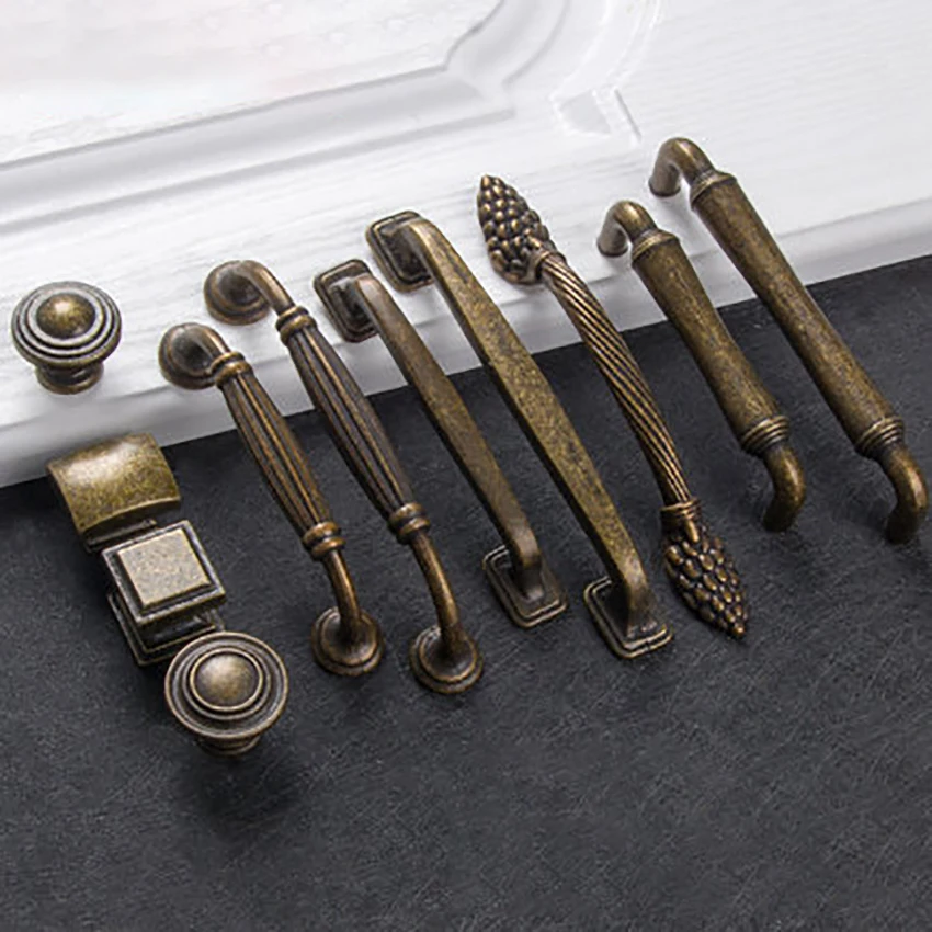 European Bronze Cabinet Pulls Home Decor Hardware Antique Furniture Handle Knobs for Cupboard Drawer Wardrobe Door Multi-type