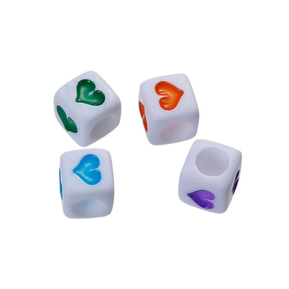 

2500pcs Acrylic Spacer Beads Square White Heart Random Enamel About 6mm( 2/8") x 6mm, Hole 3.5mm Cube Acrylic Beads D25