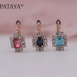 PATAYA New Arrivals Dark Blue Square Natural Cubic Zirconia Earrings 585 Rose Gold Color Fine Earrings Women Jewelry Accessories