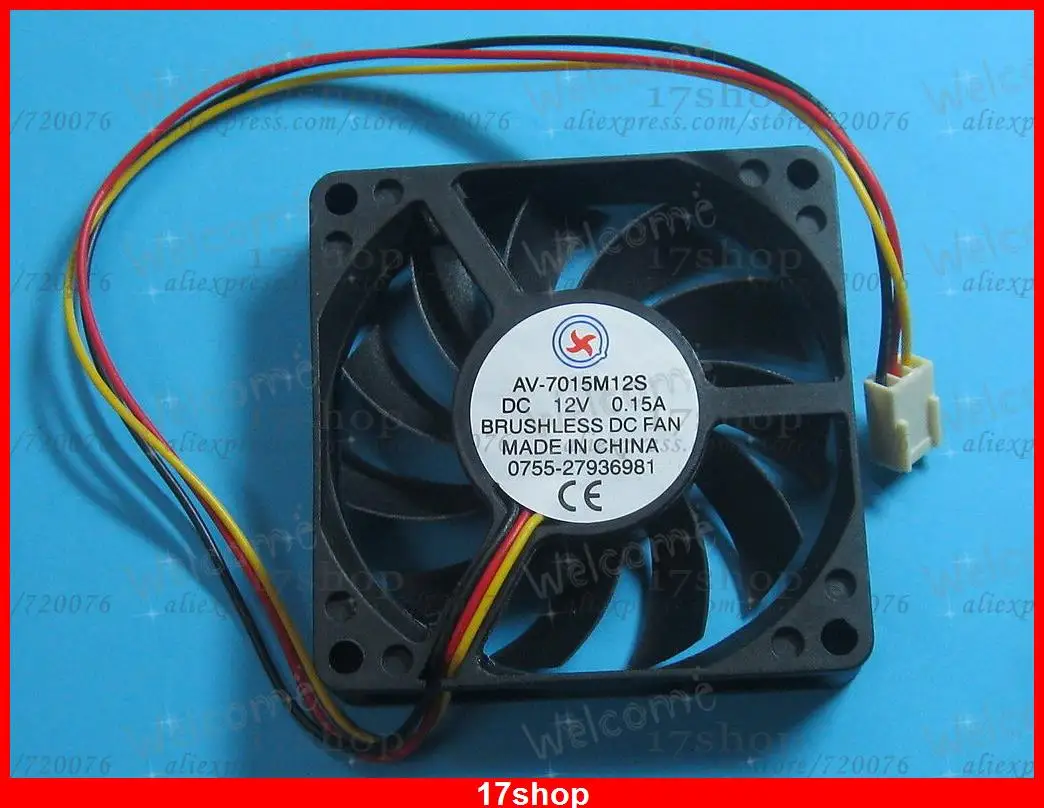 1 pcs Brushless DC Cooling Fan 12V 7015S 11 Blades 70x70x15mm 3pin