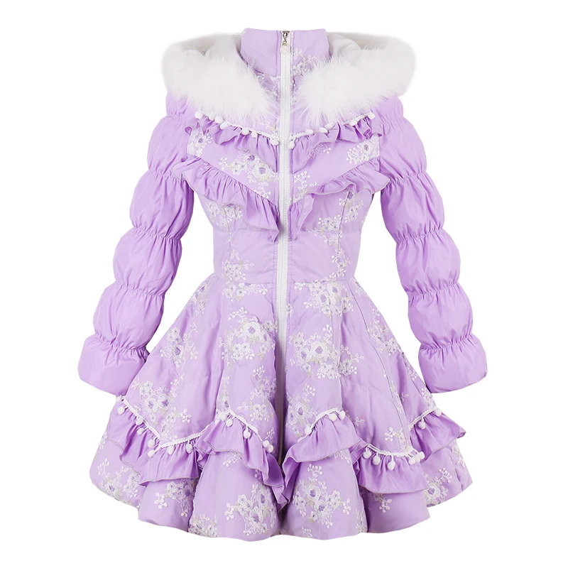 Princess sweet lolita parkas In the winter of new women\'s original Japanese sweet fox fur collar long sleeved coat C22CD7219